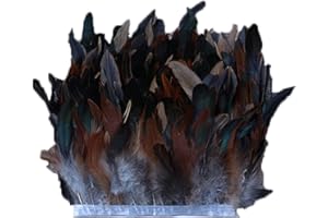 ESH7 Grey Rooster Feathers for Crafts Width 5-7 inches Skirt Decoration Craft Feather Fringe Trim Clothing Accessories per Pack of 2 Yards