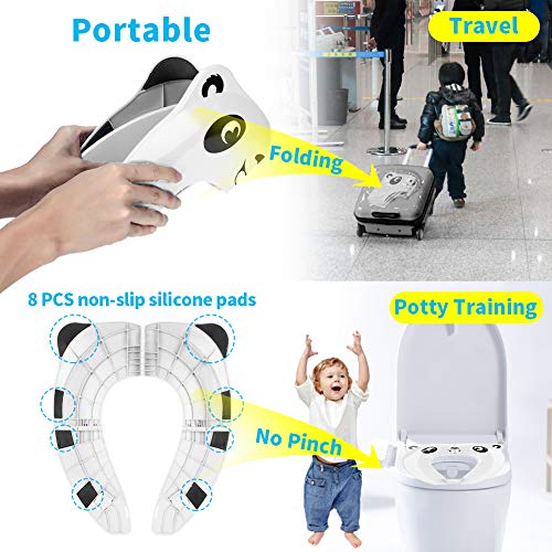 Portable Potty Training Seat, Upgrade Folding Non-Slip Travel Potty Seat for Toddler with Splash Guard, Famard Foldable Toilet Training Seat Cover with Carry Bag-White
