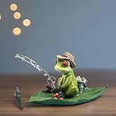 ICE ARMOR Hand Painted 7.5" W Frog Fishing on Lily Pad Figurine Statue Sculpture Ornament Decoration Home/Room Decor Ideas for Housewarming, Holidays and Birthdays Great Collectible