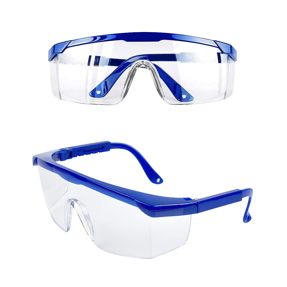 JUHONNZ Safety Goggles, 2 Pcs Wrap Around Safty Glasses Anti-Fog Protective Goggles Blue Frames Eye goggles protectionfor Kids adult Eye Protection with Clear Thicker PC Lenses For Outdoor Activities