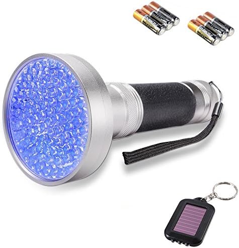 Yosky UV Flashlight Blacklight Scorpion for Checking Money, Pet Urine&amp;Stain Remover,Bed Bugs,AC Leak Detector, Bedroom, Hotel Sheet, Cat Urine Detection,100 LED with UV keychain and 6 x AA Batteries