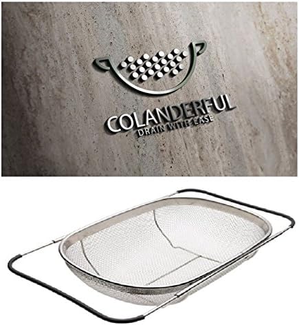 Colander - Strainer - Stainless Steel - Collapsible Handle Set - Over Sink - Drain Foods Like Pasta, Rice, Fruits, Vegetables - Rinse Easily - Prepare for Good Cooking In Kitchen &amp; Much More