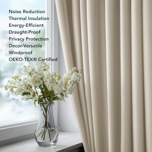 Deconovo Interior Blackout Curtain with Eyelets, 1 Panel 140 x 260 cm, Thermal Insulated Curtain for Bedroom and Living Room, Soft and Elegant Drapery, Sand Ivory