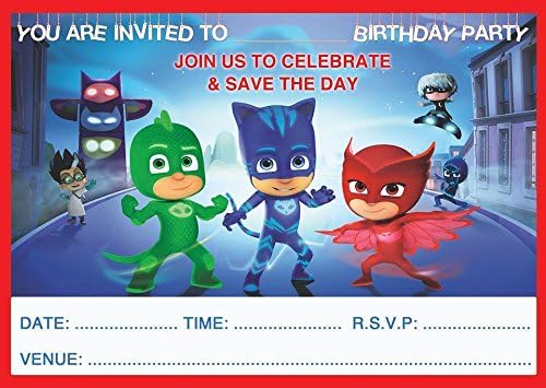 PJ MASKS CHILDRENS BIRTHDAY PARTY INVITES INVITATIONS X 20 PACK