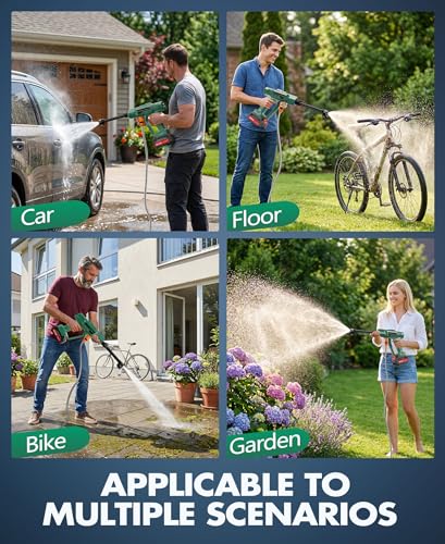 DeeprBetter Cordless Pressure Washer, 600PSI Rechargeable Battery Pressure Washer with 6-in-1 Adjustable Nozzle, 3 Adjustable Speeds Cordless High Pressure Gun - Green