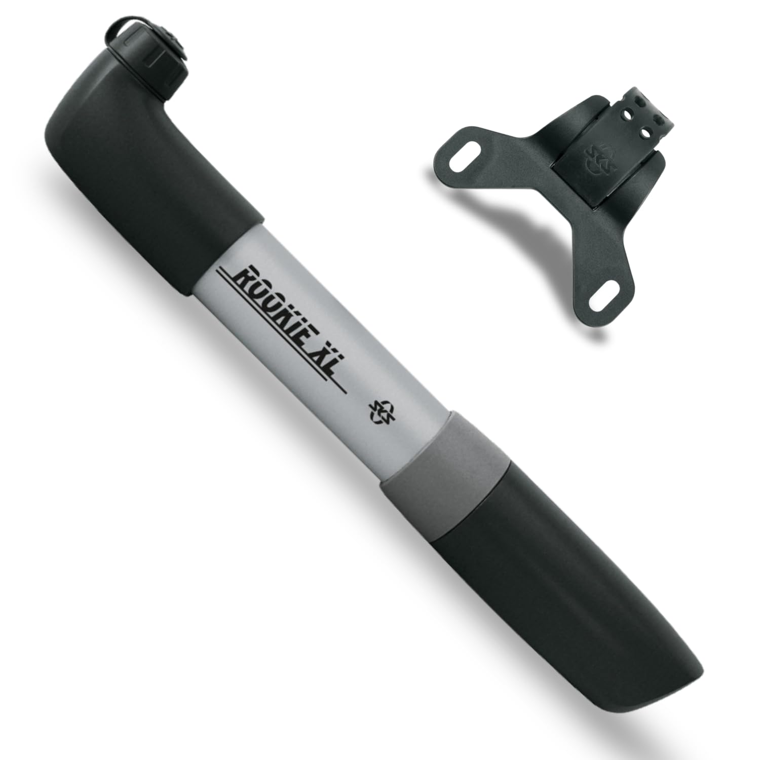 SKS GERMANY ROOKIE XL SILVER bicycle pump with strong pumping power (bicycle accessory with reversible head for all valves, robust and powerful, max. pressure: 5 bar / 73 PSI), silver.