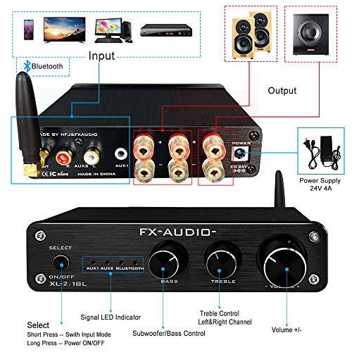 FX AUDIO 2.1 Channel Bluetooth Amplifier for Passive Subwoofer 100Watt