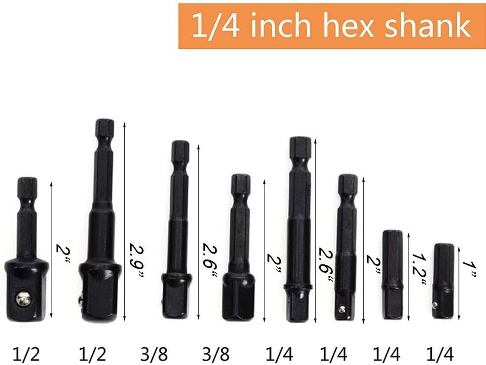 12Pcs Impact Socket Adaptor Set Drill into High Speed Nut Drill, 8Pcs Drill Socket Adapter 1/4", 1/2" - Image 3