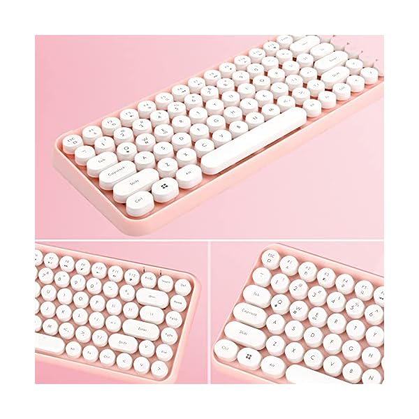 FELiCON-Wireless-Bluetooth-Keyboard-Compact-84-keys-Lightweight-KeyboardRetro-StyleMatte-TextureTypewriter-DesignCompatible-with-Android-iOS-Windowsfor-PCLaptopSmartphone-Pink FELiCON 308i Retro Wireless Keyboard, Bluetooth Silent Cute Computer Keyboard with Round Punk Compact 84 keys…