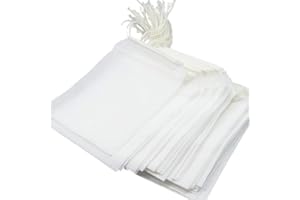 TamBee 100PC 1.97"X2.76" Disposable Tea Filter Bags Empty Cotton Muslin Drawstring Seal Filter Tea Bags Drawstring Herb Loose