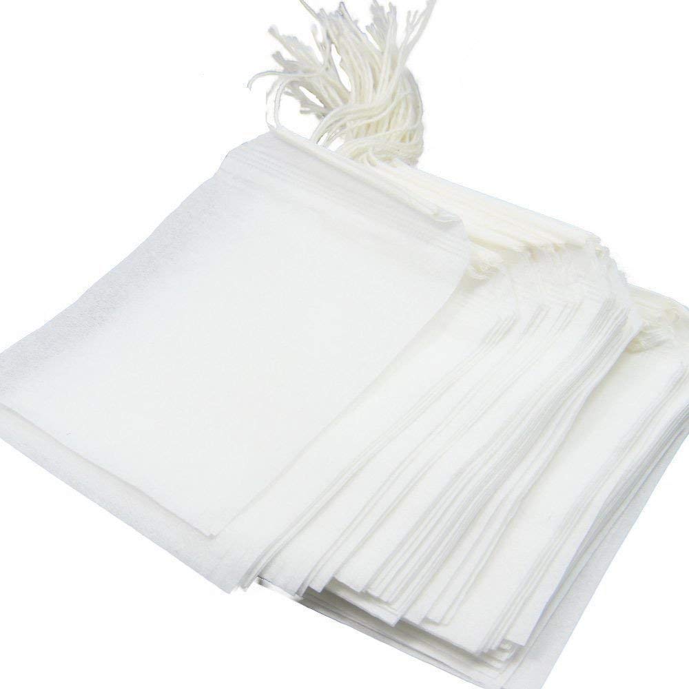 TamBee 100 Pack Disposable Tea Filter Bags Empty Muslin Drawstring Seal Filter Tea Bags Drawstring Herb Loose Tea bag（2.75"X3.54" / 7cm X 9cm）