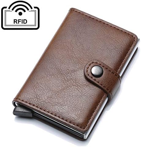 Credit Card Holder RFID Blocking Wallet Slim Wallet PU Leather Vintage Aluminum Business Card Holder Automatic Pop-up Card