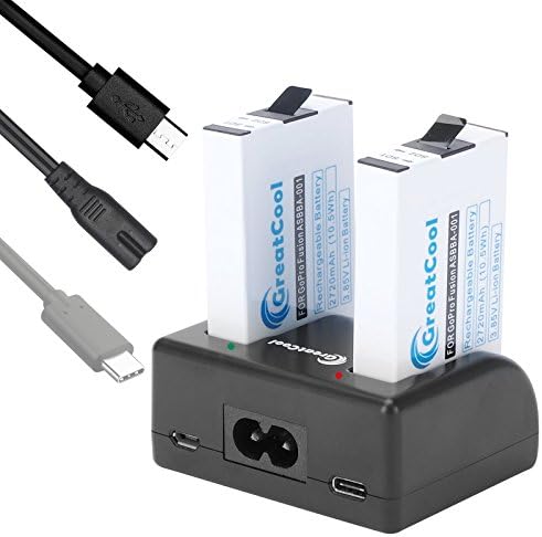 GreatCool Battery Charger Replacement for GoPro Fusion Battery Charger Accessories Kit for GoPro Fusion with 2-Slot to Standard 8 Power Cord,Micro USB Cable,Type C Cable Full charge less than 3 hours