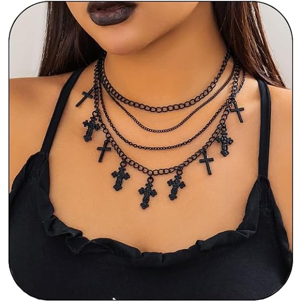 Black Crystal Cross Choker Necklace - Gothic Punk Religious Pendant Y2K Fashion Jewelry Gift