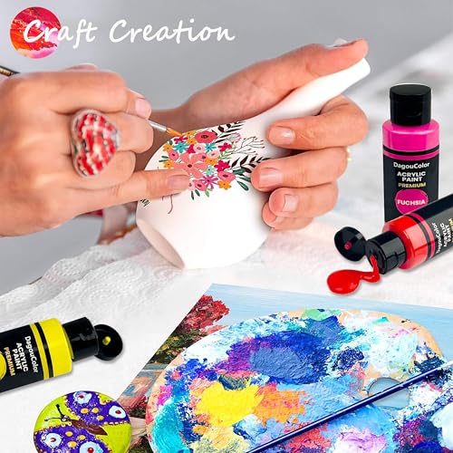 DagouColor 37 PCS Acrylic Paint - 24 Acrylic Colors (60ml) with 12 Brushes and 1 Palette, Art Gifts for Fabric Canvas, Stone, Acrylics for Painting for Beginner Artists