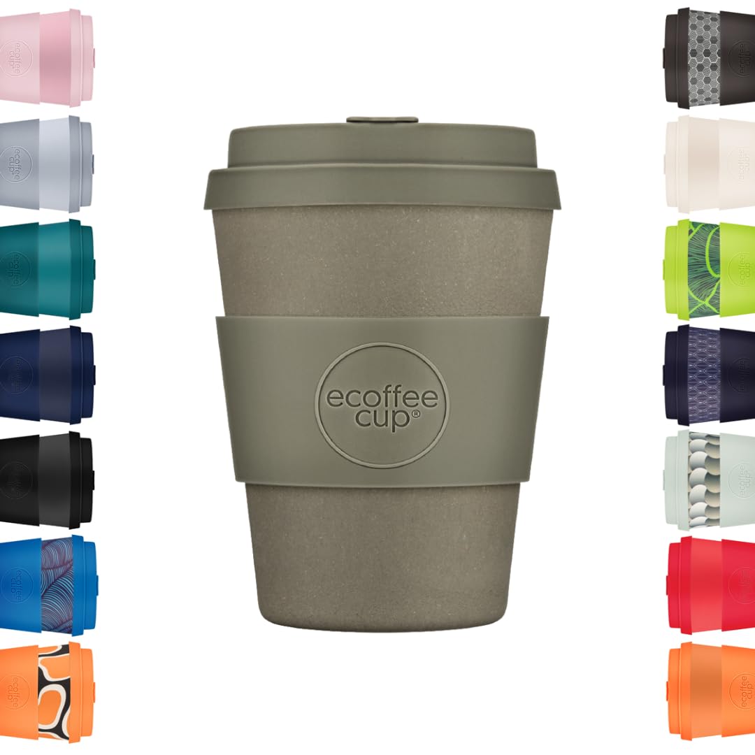 Ecoffee Cup 12oz 350ml Reusable Eco-Friendly 100% Plant Based Coffee Cup with Silicone Lid & Sleeve - Melamine Free & Biodegradable Dishwasher/Microwave Safe Travel Mug, Molto Grigio