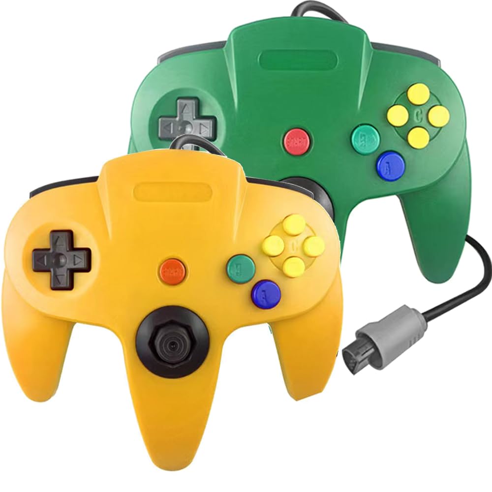 Tevodo N64 Controller, Upgraded Joystick Classic Wired Controller Compatible with N64 Console(Yellow and Green)