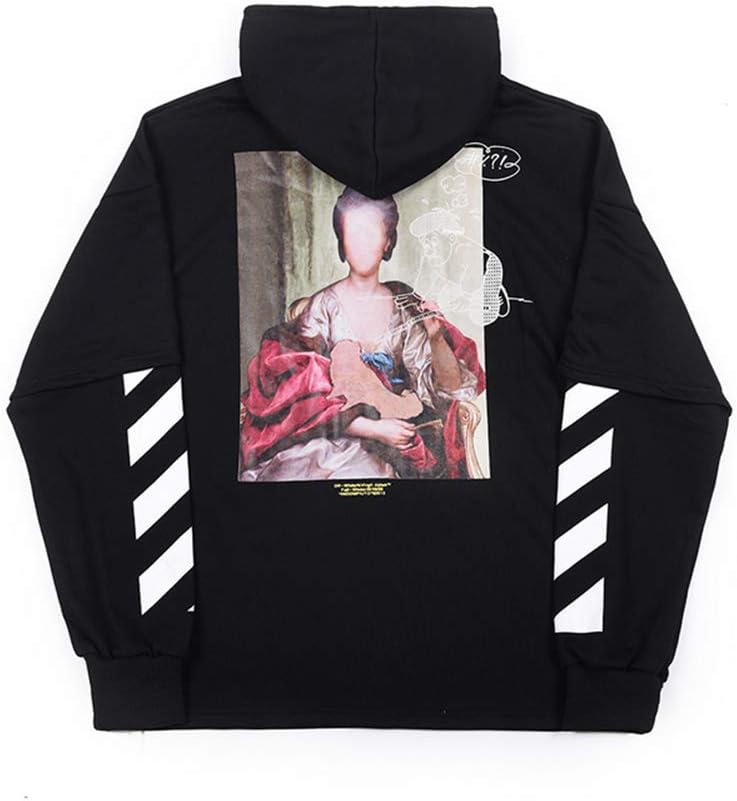 DoDui OW White Fake Two-Piece Hooded Head Cotton Mona Lisa Unfinished Printed Sweater