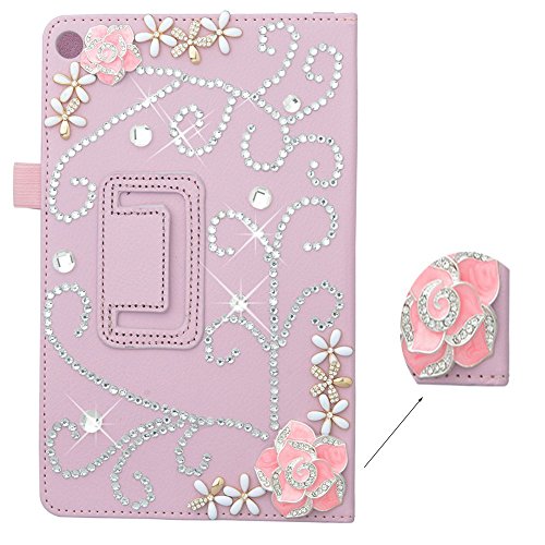 Spritech(TM) 3D Bling Diamond Crystal Case Premium Leather Standing Folio Case Cover For Fire HD 8 Tablet(7th Generation, 2017 Released only)