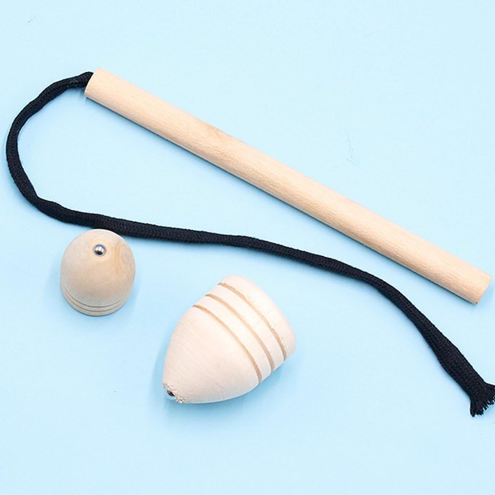 Wooden Spinnings for Kids Wood Trompos Toys Chinese Traditional Wood Spins Tops Toys with Whip