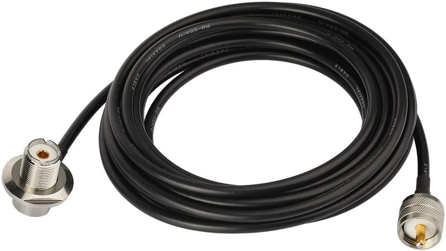 Bingfu UHF PL259 Male to UHF SO239 Female Right Angle Bulkhead Mount RG58 Cable 5m 16.5 feet for Vehicle Car SUV Truck…