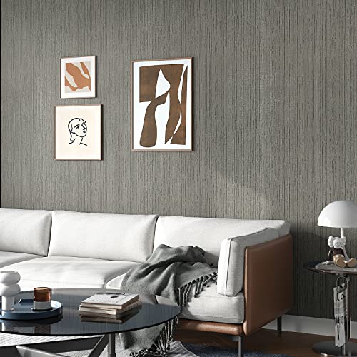 VEELIKE Grey Grasscloth Peel and Stick Wallpaper Removable Faux Grey