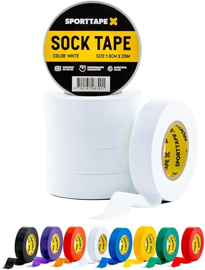 SPORTTAPE 6 Rolls White Sock Tape 1.9cm x 20m Football Rugby