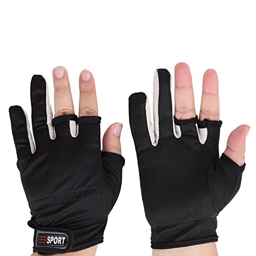 Men Fisherman Fishing Gloves 3 Cut Fingers Fish Gloves Summer Sun Protection Gloves Non-slip Driving Cycling Mitten Breathable Sunblock Outdoor Sport Glove for Boating Sailing Hunting Riding Men Women - Thumbnail 3