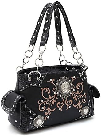 L.COLETTE Western Logo Centered Two Side Pocket Satchel Bag CAO8469 (Black)