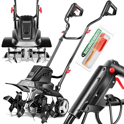 MASKO® Motorhacke elektrisch | Gartenfräse 1500 Watt 40cm Breite 20cm Tiefe | Bodenhacke Ackerfräse Kultivator | Elektro Hacke | klappbarer Handgriff