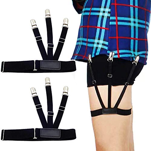 Mens Shirt Stays Upgrade Adjustable Elastic Garter Military Shirts Holder with Non-slip Locking Clamps (Black)