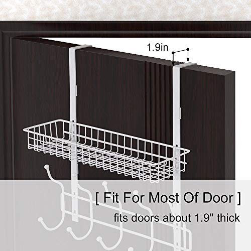 RZChome Upgrade Over The Door Hook Shelf Organizer 5 Hooks with Basket Storage Rack for Coats & Towels - Thumbnail 4