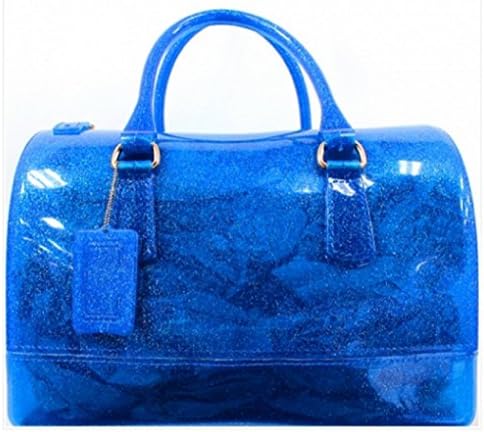 Glitter Candy Jelly Bag Tote Transparent Padlock Boston Bag Purse - Blue Glitter