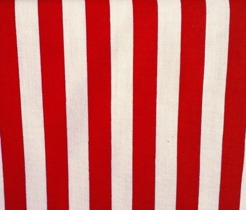 Stripes Big Red White Poly Cotton Fabric