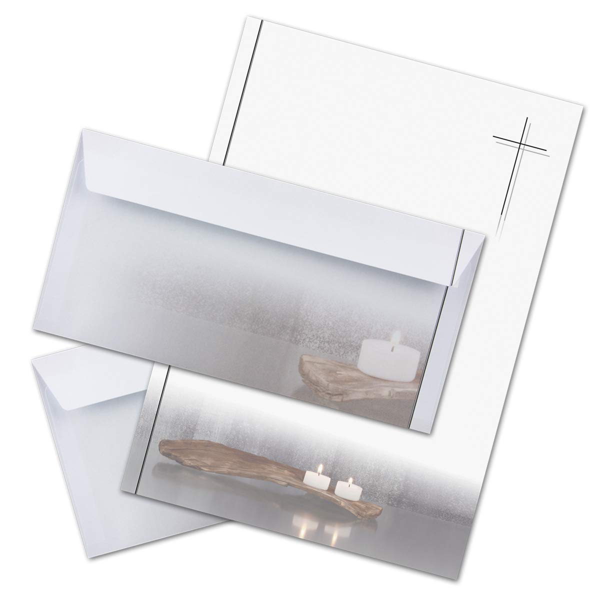Mourning/Mourning Sympathy Paper Letter Set – DIN A4 with envelopes DL Series: Bianca – Candles On Old Wood a4 Licht-Grau