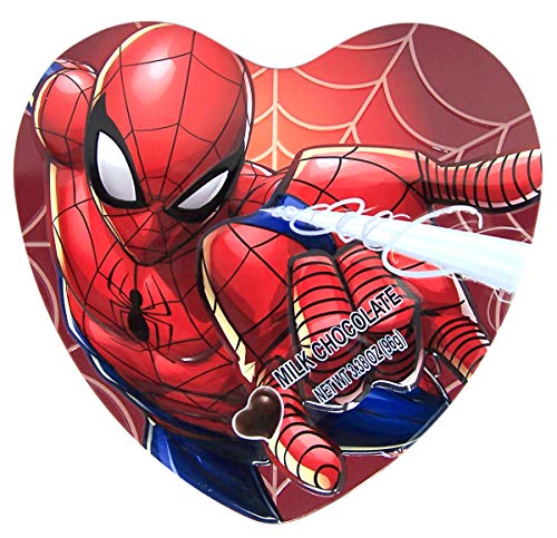 Marvel Spiderman Design Valentines Day Heart Tin with Milk Chocolate Candy, 3.38 Ounce