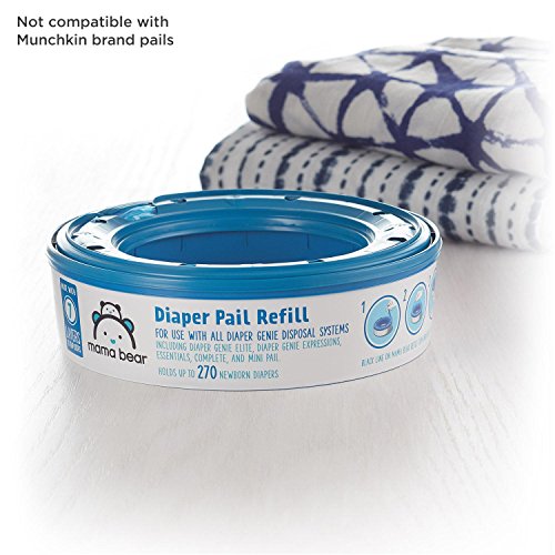 AMAZON BRAND – MAMA BEAR DIAPER PAIL REFILLS FOR DIAPER GENIE PAILS, ODOR CONTROL, UNSCENTED, 270 COUNT (PACK OF 1)