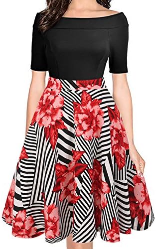 Women's Off The Shoulder Fit and Flare Plus Size Swing Dress with Pockets