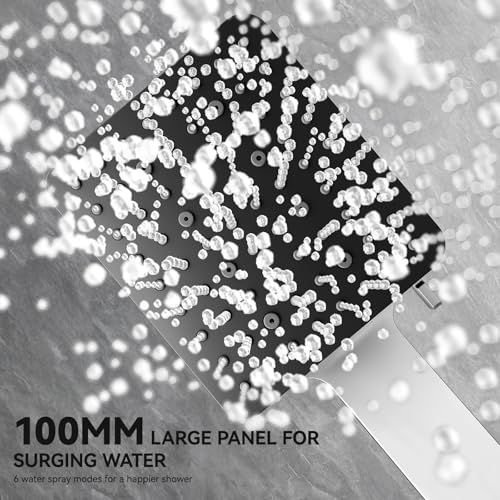 Auralum Chrome Thermostatic Shower Column with Mixer, Complete Set Rainshower 30 cm Stainless Steel, Adjustable Rod 88-124 cm and Hand Shower with 6 Modes of Use, Complete Shower Head