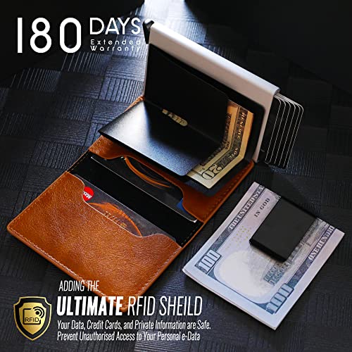 TMSP Minimalist Leather Ejector Wallet RFID Blocking Leather Wallet