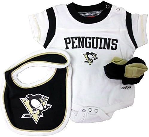 Pittsburgh Penguins NHL Reebok BABY 3 Piece Creeper, Bib &amp; Booties Set - 18 Months