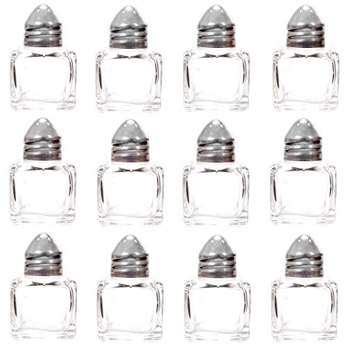 12-pack of Mini Spice Shakers, Salt & Pepper, Spices, Seasonings - 1" x 1.5" Stainless Steel Top & Glass Cube Body Jars - Holds .5oz - Small, Personal, Travel Restaurant & Home Kitchen Supplies