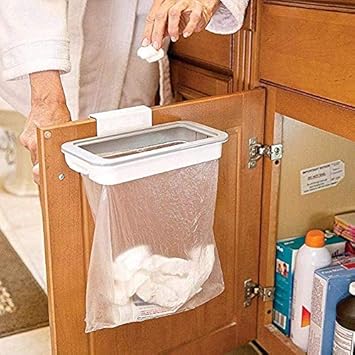 Aaraav Enterprise Abs Hanging Kitchen Cupboard Door Back Style Stand Trash Attach Holder Garbage Bags Storage Rack Accessories Standard Size White Amazon In Home Kitchen