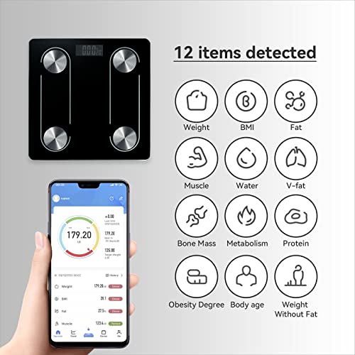 Scales for Body Weight and Fat-Digital Body Scale Smart, Precise Measurement Bluetooth Body Fat Scale, App Sync Body Fat Measurement Device, Rechargeable Bathroom Scales