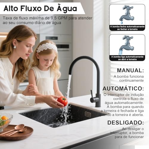 Bomba Pressurizadora Agua 127V 60Hz Bomba Dagua Eletrica Automático Pressurizador Dagua Autoescorvante para Melhora Pressão Agua Casa