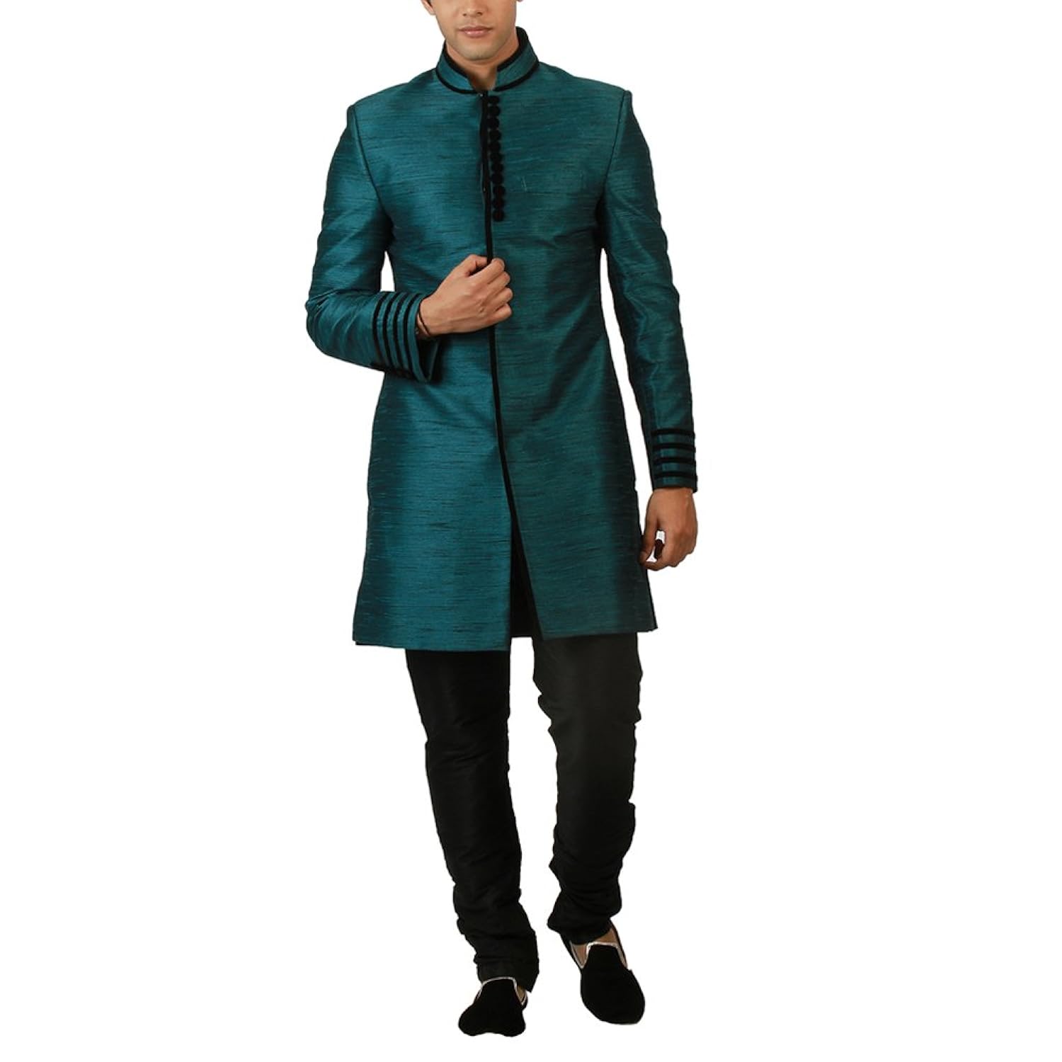 amora men's blended silk indo-western sherwani with churidar