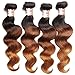 B&F Hair Brazilian Virgin Ombre Hair Body Wave Weft 3 Bundles 100% Unprocessed Virgin Human Hair Extensions (100+/-5g)/pc (18 20 22inch #1b/#4/#27)