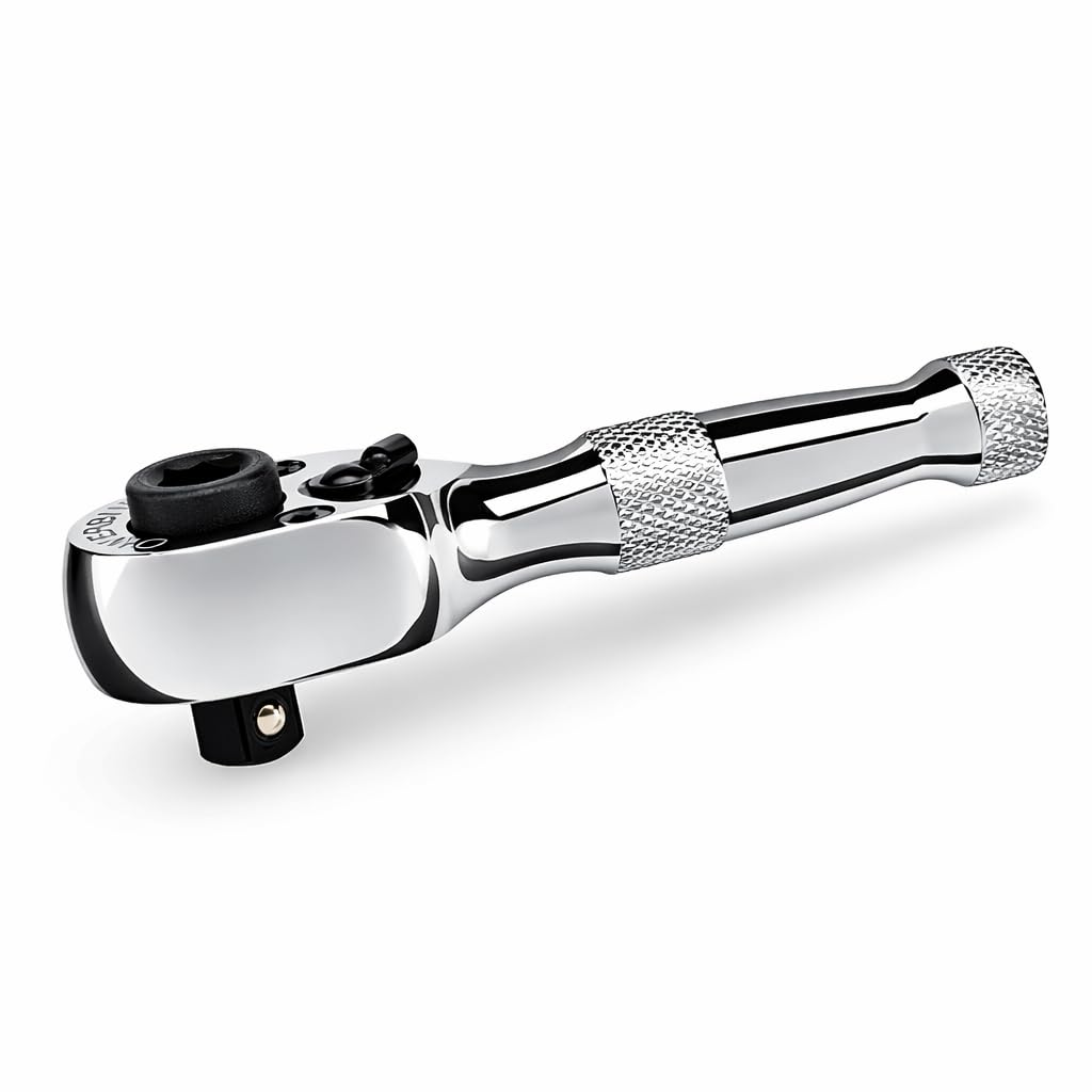 Powerbuilt Stubby Ratchet, Mini 1/4 Inch Ratchet Wrench, Reversible 72 Tooth, Tight Spaces, Quick Release - 940478