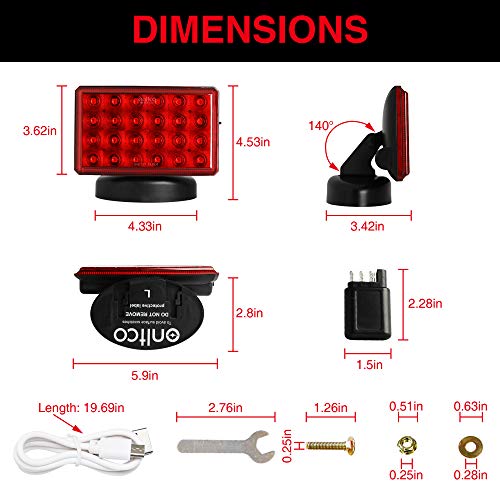 ONLTCO 12V-24V Red Led Rectangle Wireless Trailer Lights, Turn Signal Brake Tail Tow Light Magnetic for Under 80 Inch Camper RV Trailers Cars Trucks Automobile Vehicle, DOT