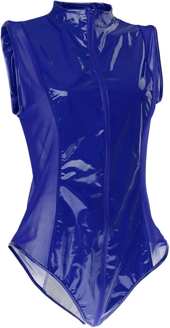 Amazon Joymerit 女性服レザープラスサイズボディスーツノースリーブジッパーボディコンジャンプスーツ L ボディスーツ 通販